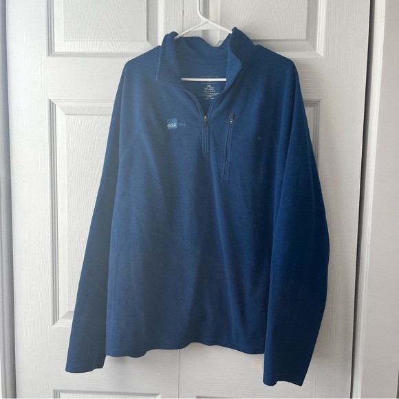 L.L. Bean Fleece Quarter Zip Long Sleeve Shirt XXL Blue Zip Pocket Logo - Picture 1 of 4